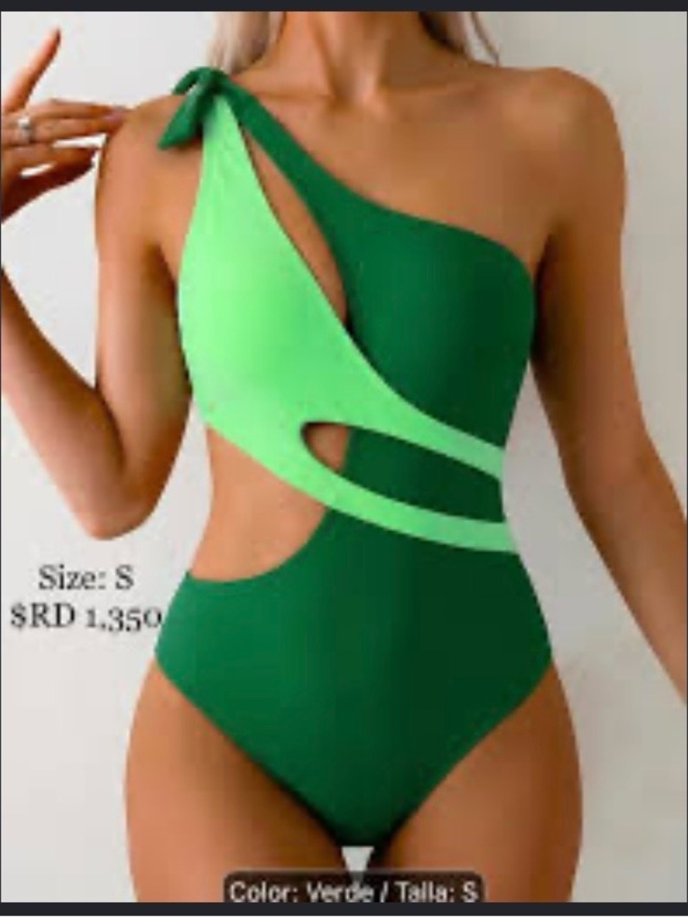 SHEIN Two-Tone Green Asymmetrical Cutout One-Piece Swimsuit